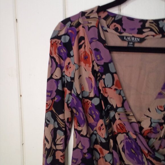 Lauren Ralph Lauren Blouse Women S Crossover 3/4 Sleeve Pattern Colorful - Picture 4 of 16